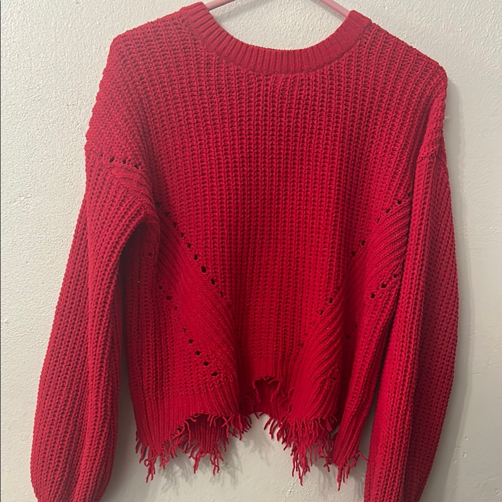 Bold Red Chunky Knit Crew Neck Sweater